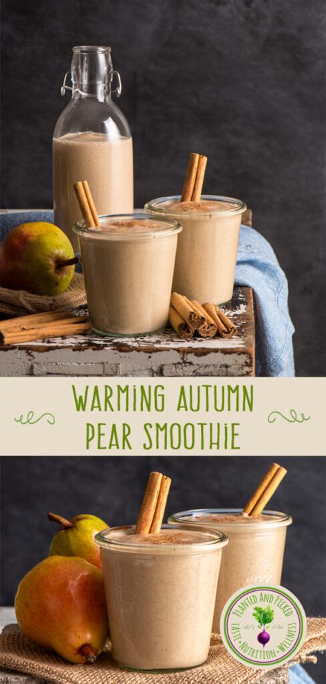 Pear Shake Recipe, Healthy Fall Smoothies, Fall Flavored Smoothies, Seasonal Smoothie Recipes, Fall Smoothie Recipes Healthy, Pear Ginger Smoothie, Warm Smoothie Recipes, Autumn Smoothie Recipes, Autumn Food Recipes Healthy