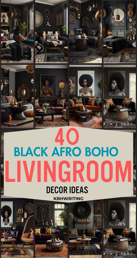 Natural Bohemian Living Room, Black Art Living Room Ideas, Boho Living Room Accent Wall, Boho Eclectic Living Room Ideas, Bohemian Apartment Decor Ideas, Afro Chic Home Decor, Maximalist Inspiration, Black Boho Living Room, Wallpaper Esthetics