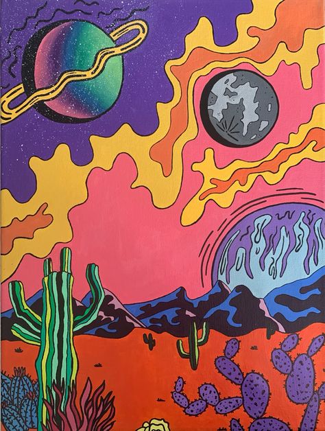 Surreal Illustration, Hippie Painting, Cosmic Art, Moon Drawing, Conceptual Illustration, Art Painting Gallery, Hippie Wallpaper, Dope Art, Neon Art