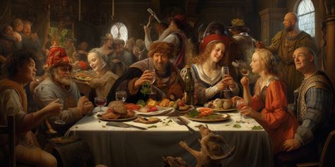 Why Was The Medieval Feast of Fools Banned? Feast Of Fools, Feast Painting, Medieval Feast, .feast Band, Banquet Food, Medieval Banquet, Celebration Images, Medieval Festival, Medieval Aesthetic