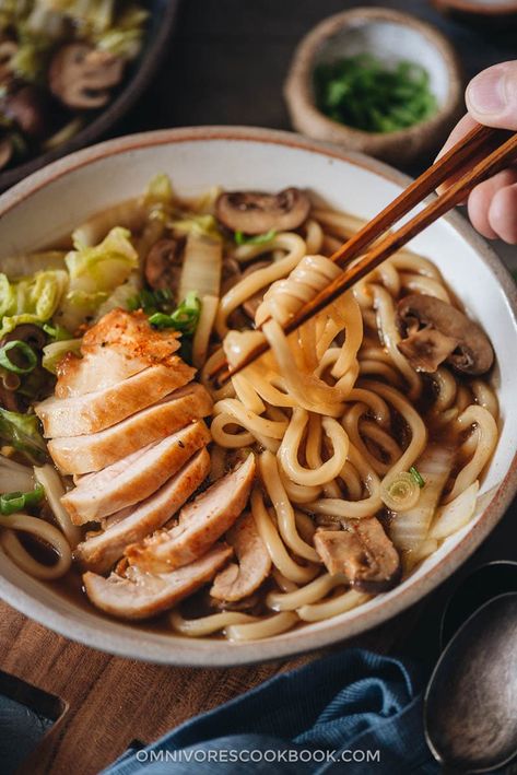 Chicken Udon Soup - A super simple one-pot noodle soup that guarantees maximum satisfaction with beautifully charred chicken, rich soup, thick noodles, and tender veggies. Chicken Udon Soup, Udon Soup Recipe, Chicken Udon Noodles, Chicken Udon, Udon Noodles Recipe, Udon Recipe, Asian Soup Recipes, Udon Soup, Udon Noodle Soup