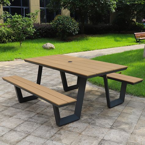 Outdoor Restaurant Chairs, Outdoor Table With Attached Seats, Park Table Bench, Restaurant Picnic Tables, Metal And Wood Picnic Table, Convertible Picnic Table And Bench, Kursi Outdoor, Metal Picnic Tables, Bbq Table