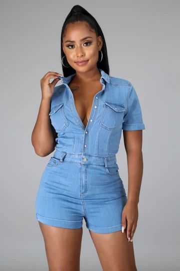 Denim Romper Outfit, Romper Outfit Black, Jean Romper, Jumpsuit Fall, Summer Attire, Cat Dresses, Short Denim, Romper Outfit, Dress Shirt Sleeves