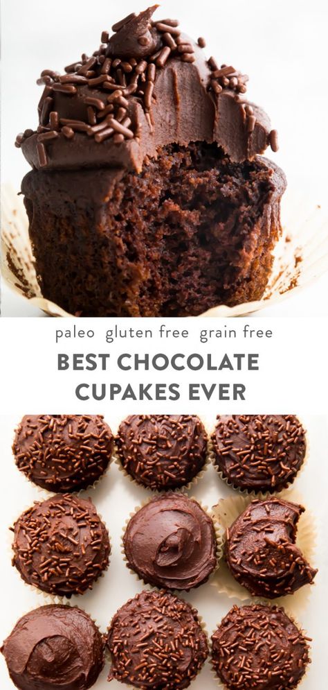 Best Chocolate Paleo Cupcakes Ever with Dark Chocolate Frosting (Gluten Free, Dairy Free) - 40 Aprons Paleo Cupcakes Recipes, Paleo Cupcakes, Healthy Frosting, Healthier Baking, Paleo Christmas, Glutenfri Baking, Dairy Free Bread, Dark Chocolate Frosting, Vegan Frosting