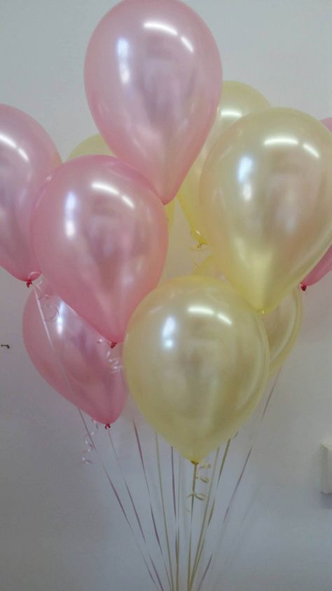 Pretty Pearl Pink & Pearl Yellow Balloons, Packet of 18 Balloons These are so pretty mixed together in Pearl Pink and Pearl Yellow Balloons. You can use these for a Baby Shower, First Birthday or just a pastel coloured party. We supply you: 9 x Pearl Pink Balloons 30cm Flat 9 x Pearl Yellow Balloons 30cm Flat These balloons can be air or helium inflated. Ribbon not included. Be careful not to over inflate the balloons to avoid bursting. Please discard any broken pieces or confetti to avoid any c Pink And Golden Birthday Theme, Yellow And Pink Party Decor, Pink And Yellow Decorations, Pastel Yellow Balloons, Yellow And Pink Birthday Decorations, Pink And Yellow Party Decorations, Light Pink Themed Birthday Party, Pink And Yellow Sweet 16, Yellow And Pink Party