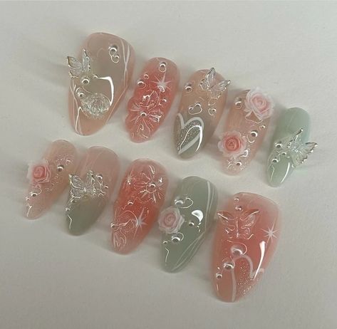 Ombre Pink Green Butterfly Nails /custom Press on Nails/ Hand Made Press on Nails/faux Acrylic Nails/ Gel Nails/press on Nail - Etsy Custom Press On Nails, Nails Gel Nails, Butterfly Nails, Ombre Pink, Girly Acrylic Nails, Really Cute Nails, Pretty Gel Nails, Soft Nails, Green Butterfly