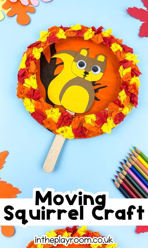 Moving Paper Plate Squirrel Craft - In The Playroom Squirrel Character, Squirrel Craft, Fall Craft Projects, Fall Crafts Decorations, Paper Plate Craft, Autumn Craft, Paper Plate Crafts For Kids, Squirrel Art, Fun Fall Activities