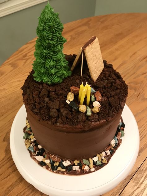 Birthday cake for men! Camping cake! Outdoor cake! Chocolate cake! Outdoors Birthday Cake, Camping Birthday Cake, Birthday Cake For Men, Camping Cake, Campfire Cake, Cake For Men, Nature Cake, Camping Cakes, Birthday Cake For Husband