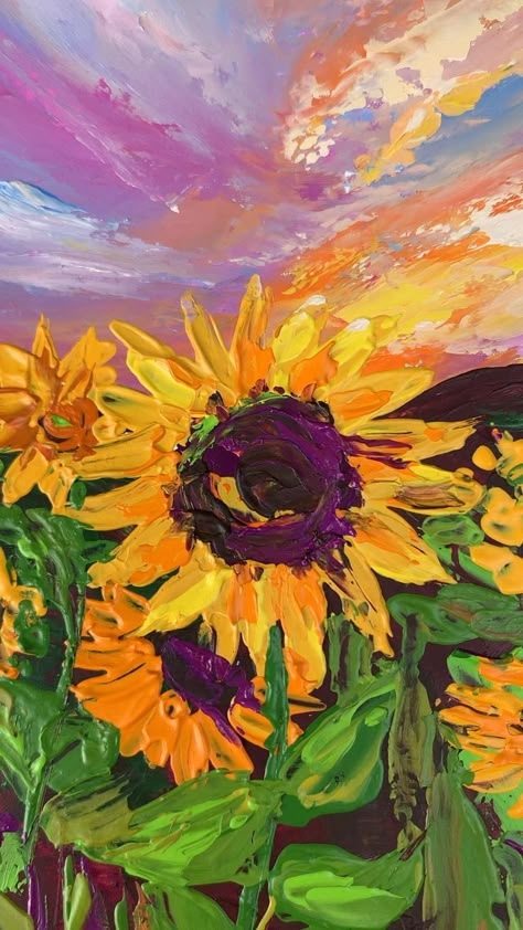 Arte Van Gogh, Oil Pastel Art, Landscape Art Painting, Aesthetic Wallpaper Iphone, Sunflower Painting, Sunflower Art, Arte Inspo, Flower Art Painting, Art Inspiration Painting