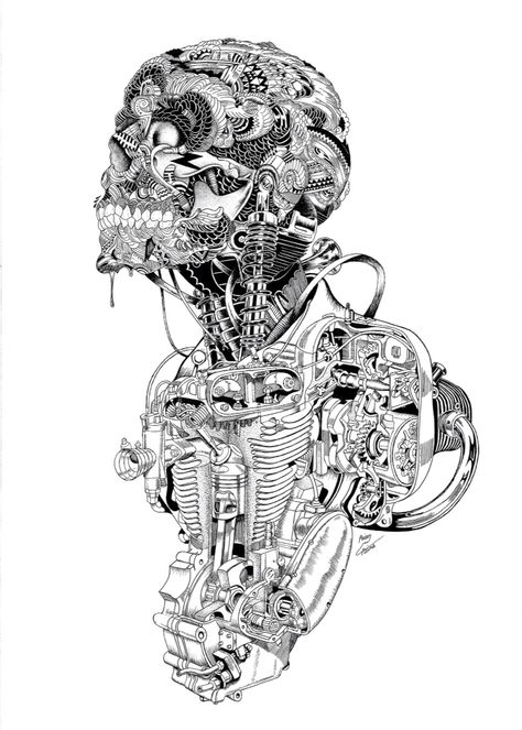 Crazy detail. Everyday People Are Getting More Digitally And Mechanic Life Is Getting Over The Humanity.. Synthesis of A Human Bones With Mechanical tools like Engines.. You can Find The Shapes Look Like the Parts Of  Human Body.. But The Heart Is Missing Among Them because These Humanic People Are Getting Heartless Mechanical Anatomy, Mechanical Sketch, Engine Drawing, Mechanical Tools Drawing, Mechanic Art Drawing, Mechanic Drawing, Mechanical Illustration, Mechanical Art Drawing, Mechanical Parts