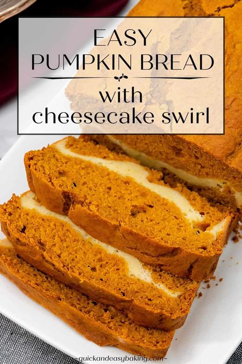 This pumpkin bread with cream cheese filling is moist and super easy to make with the help of a cake mix and will quickly become a fall favorite that everyone will love. Pumpkin Yellow Cake Mix Recipes, Pumpkin Yellow Cake, Cake Mix Pumpkin Bread, Bread With Cream Cheese Filling, Cake Mix Pumpkin, Pumpkin Bread With Cream Cheese, Pumpkin Cream Cheese Bread, Yellow Cake Mix Recipes, Bread With Cream Cheese