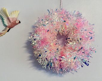 Tinsel wreath | Etsy Winter Fairy Garden, Tinsel Wreath, Wreath Party, Red Christmas Wreath, Baby Shower Wreath, Glam Christmas Decor, Rainbow Wreath, Window Crafts, Colorful Wreath