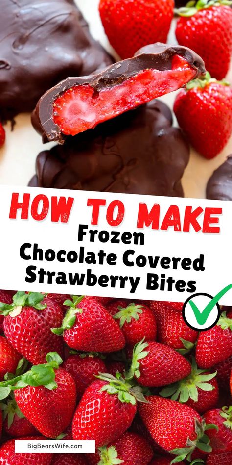 Strawberries Peanut Butter Chocolate, Yogurt Covered Fruit Snacks, Healthy Indulgent Snacks, Frozen Strawberry Bites, Healthier Birthday Treats, Frozen Fruit Ideas What To Do With, Desserts With Strawberries And Chocolate, Berry Nice Cream Bites, Frozen Chocolate Covered Fruit