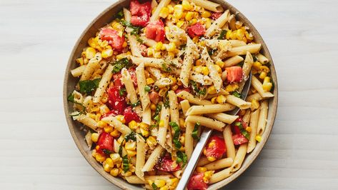 Pasta Salad with Tomatoes and Corn Recipe | Epicurious Camping Pasta Salad, Camping Pasta, Pasta Salad With Corn, Salad With Corn, Corn Pasta, Corn Salad Recipes, Best Pasta Salad, Pasta Salad Recipe, Summer Pasta Salad