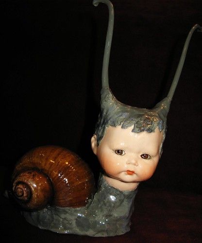 Altered Dolls, Giant Snail, Antique Porcelain Dolls, Snail Shell, Arte Inspo, Wow Art, Porcelain Doll, Creepy Dolls, Doll Parts