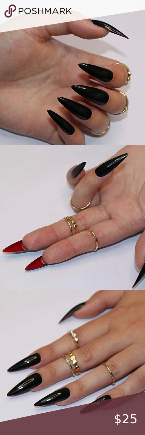 Check out this listing I just found on Poshmark: That Red Bottom Nails. #shopmycloset #poshmark #shopping #style #pinitforlater #Other Stiletto Black Nails, Confirmation Nails, Nails Black And Red, Bottom Nails, Red Bottom Nails, Red Black Nails, Press On Nails Red, California Nails, Black Halloween Nails