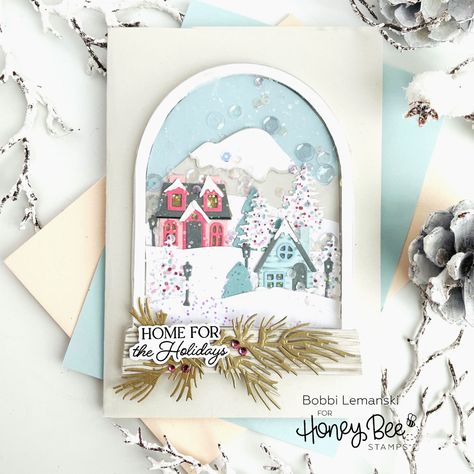 Christmas Village Card, Tarjetas Pop Up, Christmas Card Inspiration, Winter Village, Honey Bee Stamps, Holiday Stamping, Bee Cards, Christmas Post, Interactive Cards