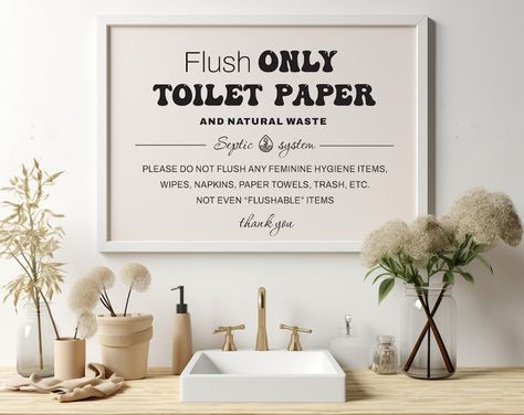 Flush Only Toilet Paper Septic System Sign Poster for Guests, Print at Home, Do Not Flush Bathroom Decor for Rent Airbnb Septic Notice - Etsy Septic System Sign, Septic System, Feminine Hygiene, Bathroom Remodel, Sign Poster, Toilet Paper, Bathrooms Remodel, For Rent, Bathroom Decor