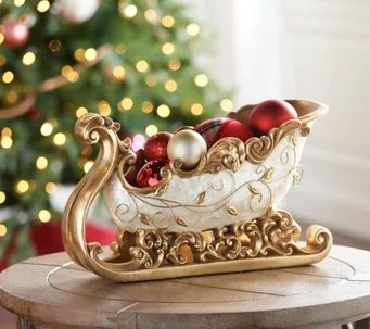 Upscale Christmas Trend — For the Home — QVC.com Gold Urn, Valerie Parr Hill, Candle Pedestal, Christmas Sleigh, Flute Glass, Christmas Trends, Rhinestone Bow, Scroll Design, Glass Gifts