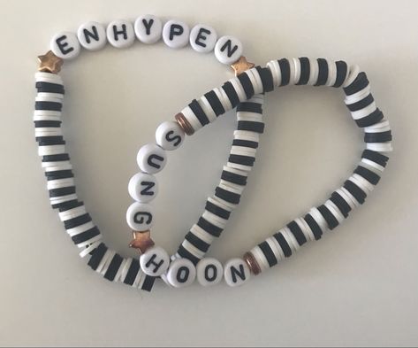 My friend made these for me, u can take inspiration if u want! #kpop #enhypen Enhypen Bracelet Ideas, Enhypen Bracelet, Kpop Enhypen, Me U, Enhypen Sunghoon, Bracelet Ideas, U Can, Handmade Beads, Pretty Jewellery