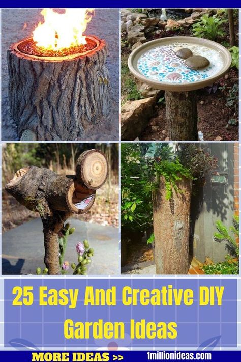 Do you want to try to make something unique from a tree cut down, or a rigid, dead tree stump with bare… Dead Tree Ideas, Garden Railings, Diy Garden Ideas, Flower Bed Edging, Tree Cut, Diy Bird Bath, Tree Stumps, Plant Stands Outdoor, Dead Tree