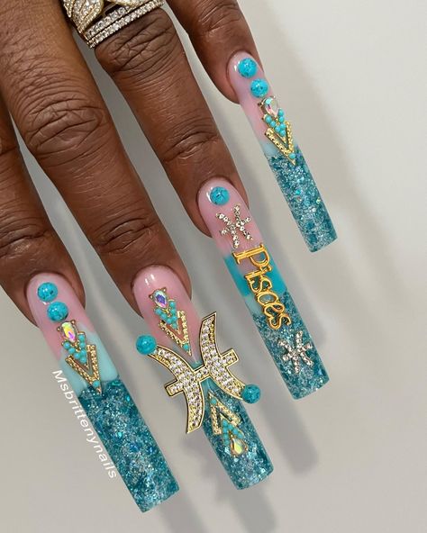 The start of my Zodiac series (Pisces ♓️). YouTube Channel and Fb: Msbrittenynails #polygel #polygelnails #polygelnail #polygellove #polygeltutorial #polygelnailextensions #polygelnails💅 #polygelnailextensions #sculptednails #zodiacsign #bdaynails #piscesnails #pisces♓ #aquanails #bluenails #tealnails #birthdaynails #blingnails #charmnails #goldnails #baltimorenails #marylandnails #chezmarienails #nailinspo #nailidea #nailstyles #selftaughtnails #nailsathome #diynails Pisces Nails, Aqua Nails, Teal Nails, Sculpted Nails, Polygel Nails, Mermaid Nails, Birthday Nails, Nails At Home, Bling Nails