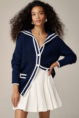 Sailor Top Outfit, Sailor Outfit Aesthetic, Nautical Cardigan Outfit, Women’s Sailor Outfit, Sailor Cardigan, Tennis Core, City Breaks Europe, Cardigan Outfit, Press Tour