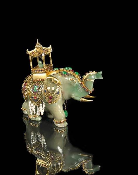 A Jadeite Jade, 14k Gold, Emerald, Sapphire, Ruby And Freshwater Cultured Pearl Elephant Jade Elephant, Luxury Jade Amulet Jewelry, Brass Elephant, Painted Elephant Figurine, Gemstone Art, Antique Toys Elephant, Elephant Love, Elephant Art, Jade Carving