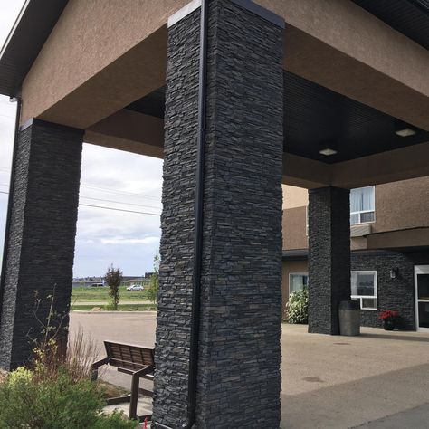 Faux Stone Stacked Stone Pillar Panels Outdoor Column Design, Concrete Panels Interior, Wrapped Columns, Column Design Ideas, Stone Panels Exterior, Stone Siding Exterior, Stacked Stone Panels, Faux Stone Siding, Stone Feature Wall