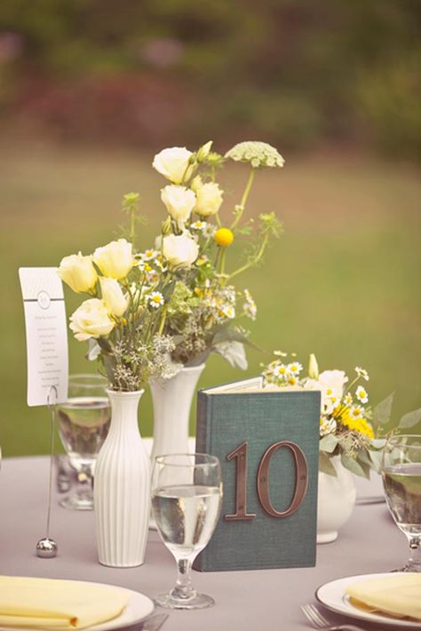 Book Table Numbers, Literary Wedding, Wedding Planning Book, Book Table, Vintage Wedding Decorations, Real Weddings Photos, Reception Table, Diy Book, Table Number