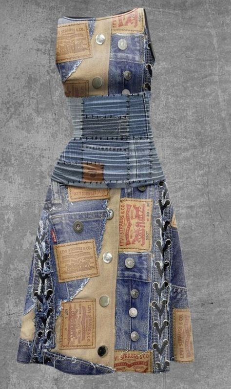 Sleeveless Midi Dress, Old Jeans, Denim Style, Denim Patchwork, Vintage Denim, Midi Skirt, A Line, Spring Summer, Midi Dress