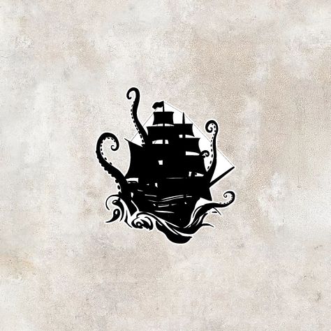 Skip, sali, sea, kraken, cthulhu, black and white tattoo idea, pirates of the caribbean, Jack Sparrow, Black Pearl The Black Pearl Tattoo, Pirate Ship With Kraken Tattoo, Pirate Ship And Kraken Tattoo, Minimalist Pirate Ship Tattoo, Pirate Lady Tattoo, Black Pearl Tattoo, Pirates Of The Caribbean Tattoo, Octopus Pirate Ship Tattoo, Pirates Tattoo