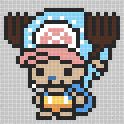 Alpha pattern #160726 | BraceletBook One Piece Grid Art, Chopper Perler Beads, Ponyo Pixel Grid, One Piece Cross Stitch Pattern, One Piece Perler Beads Pattern, Chopper Crochet Pattern, One Piece Pixel Art Grid, One Piece Alpha Pattern, One Piece Cross Stitch