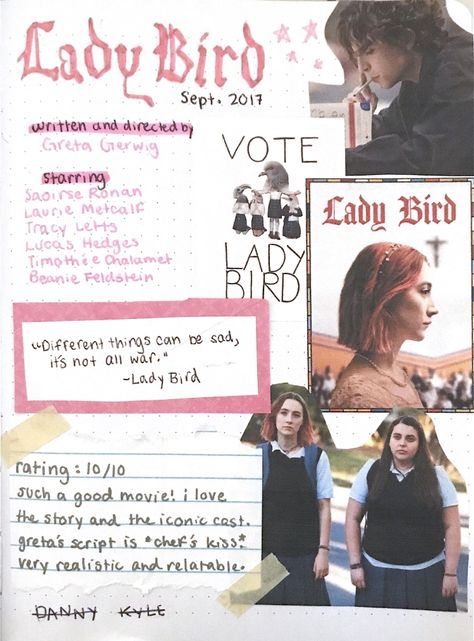 by @rias_pinterest // follow for more!! Ladybird Poster, Cinema Journal, Movie Journal, Movie Collage, Film Journal, Instagram Design Creative, Fav Movie, Bullet Journal Banner, Film Song