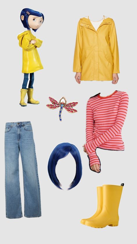 coraline outfit idea #coraline #coralinejones #coralineshuffle #oufitideas #outfit #costumeidea Cat From Coraline Costume, Coraline Fit Ideas, Coraline Inspired Outfit, Coraline Outfit, Coraline Halloween Costume, Coraline Halloween, Coraline Costume, Coraline Jones, Coraline