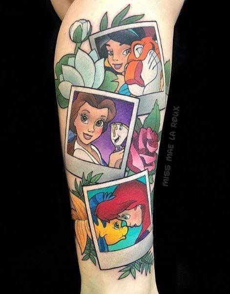 Disney Tattoo Inspiration, Disney Inspired Tattoos, Belle Tattoo, Disney Sleeve Tattoos, Tattoo Disney, Disney Sleeve, Disney Princess Tattoo, Princess Tattoo, Finger Tattoo Designs