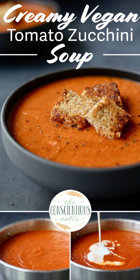 Zucchini Tomato Soup, Dairy Free Tomato Soup, Zucchini Soup Recipes, Vegan Tomato Soup, Easy Vegan Lunch, Vegan Recipes Beginner, Zucchini Soup, Healthy Vegan Breakfast, Vegan Soup Recipes