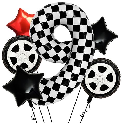 PRICES MAY VARY. Bouquet of Foil Car Themed Balloons: Large Checkered Number 9 Balloon x 1, Black and White Tire Balloons x 2, Black and Red Star Balloon x 3 Centerpiece Decorations for Party: Perfect for race car 9th birthday party decorations, hot wheels birthday supplies, NASCAR birthday party Racing Car Party Favors: This is the easiest decoration with a big "wow" highlight factor to a car themed party decorations Easy to Inflate: You can use the straw included in the package to inflate thes Car Birthday Party Decorations, Nascar Birthday, Car Balloon, Race Car Party Decorations, Cars Party Favors, 2 Balloon, Black And White Balloons, Cars Birthday Party Decorations, Racing Theme