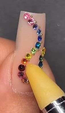 Rainbow Crystal Nails, Nails With Bling, Swarovski Nails, Painted Nail Art, Rainbow Nails, Rainbow Crystal, Crystal Nails, Nails Design, Nail Design