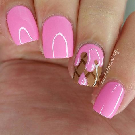 Pink Ice Cream Nails Cream Nail Art, Neon Nail Art Designs, Bright Summer Nails Designs, Ice Cream Nails, Smart Nails, Cute Pink Nails, Nails Opi, Bright Summer Nails, Glittery Nails