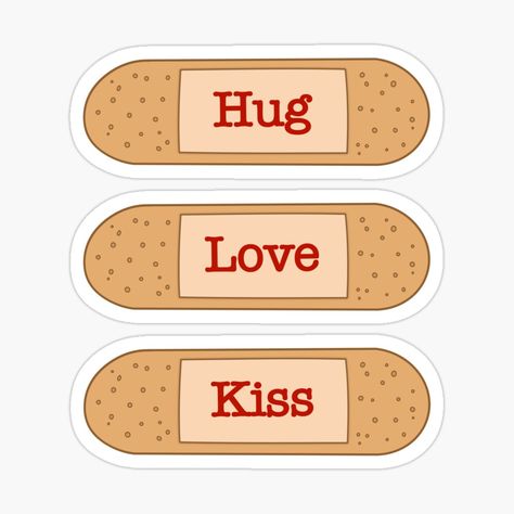 Get my art printed on awesome products. Support me at Redbubble #RBandME: https://www.redbubble.com/i/sticker/hug-love-kiss-plaster-bandage-beige-and-red-by-creattion/159545788.EJUG5?asc=u Bandage Sticker, Love Kiss, Love Stickers, Print Stickers, Cute Stickers, Sticker Design, Vinyl Sticker, Awesome Products, Kiss