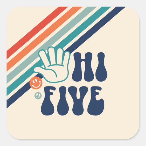 Hi Five! Groovy Retro Style Birthday party stickers with peace signs, happy faces and red, orange and blue stripes. Five Is A Vibe Birthday Party Boy, Hi Five Birthday Party Ideas, Peace Sign Birthday, Hippie Boy, Hippie Birthday, Hi Five, Boys 1st Birthday Party Ideas, International Day Of Peace, Boy Birthday Party Themes