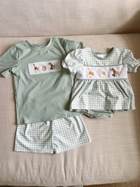 Toddler Boy Outfit, Matching Sibling Outfits, Easter Outfit For Girls, Outfits Matching, Bunny Embroidery, Sibling Outfits, Easter Baby