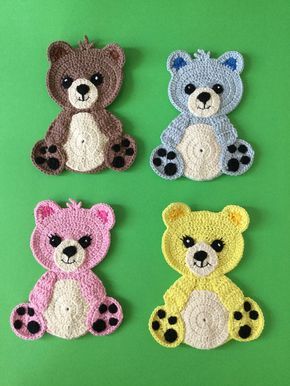 Aplique Ursinho 2d Crochet, Crochet Applique Patterns Free, Crochet Unique, Crochet Teddy Bear Pattern, Confection Au Crochet, Pola Amigurumi, Crochet Teddy Bear, Crochet Unicorn, Crochet Simple