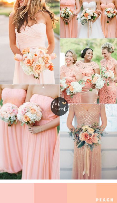 Blush / Pink : The light and soft pink is also an ideal choice for many bridesmaids. You know that its shades represent sweetness and love. It can explain Peach Pink Wedding, Peach Bridesmaid, Peach Bridesmaid Dresses, Pink Wedding Colors, Wedding Motifs, Wedding Color Combos, Spring Color Palette, Spring Wedding Colors, Summer Wedding Colors