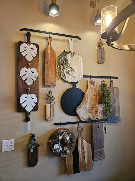 Charcuterie Boards, Grazing Trays, Snack Platters, Meat, Cheese, and Beyond | My charcuterie board wall. | Facebook Charcuterie Wall, Charcuterie Board Wall, Snack Platters, Wall Facebook, Recipe Wall, Snack Platter, Cedar Planks, Board Storage, Board Wall