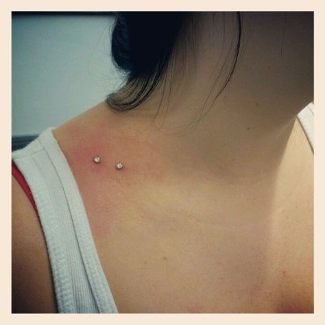 Shoulder Dermals Shoulder Piercing, Dermal Piercing Behind Ear, Collar Bone Piercing Dermals, Dermal Piercing And Tattoo, Chest Dermal Piercing Center, Chest Piercing, Dermal Punch Ear, Surface Piercing, Ear Gauges Plugs