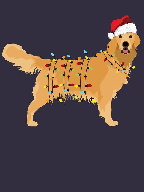 "Golden Retriever Holiday Christmas Light" T-shirt by vilily #Aff , #AFF, #Holiday, #Retriever, #Golden, #Christmas Christmas Golden Retriever Wallpaper, Golden Retriever Christmas Wallpaper, Dog With Christmas Lights, Christmas Dog Illustration, Christmas In Ukraine, Edgy Christmas, Golden Retriever Christmas Card, Golden Retriever Illustration, Golden Retriever Wallpaper