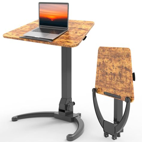 PRICES MAY VARY. Unique Folding Board: The bedside table with wheels is designed with a tiltable board, supporting 0°-90° flip, can be used for reading, composing and painting, etc. Added non-slip pads to protect the laptop from falling when used at an angle Gas Spring Height Adjsutment: The height of the rolling computer desk can be adjusted from 29.9" to 44.9" with one-button lifting. Using pneumatic adjustment technology, the lifting process is smooth and fast, and it is easy to switch betwee Desk With Wheels, Mobile Standing Desk, Portable Laptop Desk, Rolling Desk, Foldable Desk, Low Sofa, Portable Desk, Standing Table, Computer Workstation