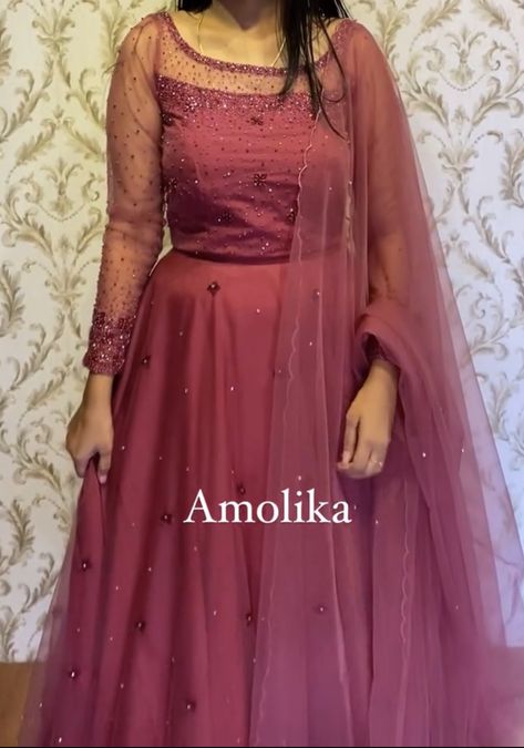 WhatsApp on 9496803123 to customise your handcrafted designer bridal wear with us online, sitting at the comfort of your home. Book your appointment today. We do ship internationally. Net Dress Neck Designs, Plane Net Gown Designs Latest, Net Neck Designs For Gown, Net Dresses Design Ideas, Desi Suits, Indian Fancy Dress, Kerala Engagement Dress, Birthday Pose, Long Skirt Top Designs